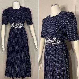 Vintage 80s Sally II polka dot midi dress